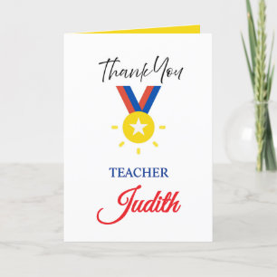 Gold Medal Thank You Card, Teacher's Day Card