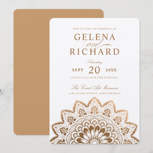 Gold Medallion Shimmer Mandala Wedding Invitation (Front/Back)