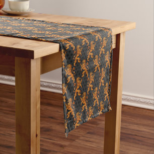 Gold Mediaeval Lions Fleur de Lis Short Table Runner