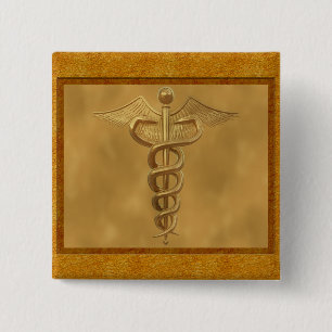 Gold Medical Caduceus 15 Cm Square Badge