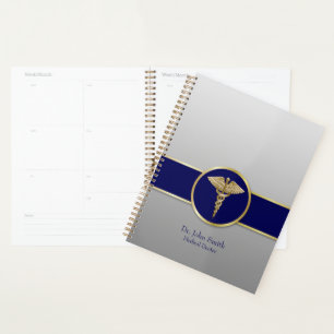 Gold Medical Caduceus Blue Professional Planner