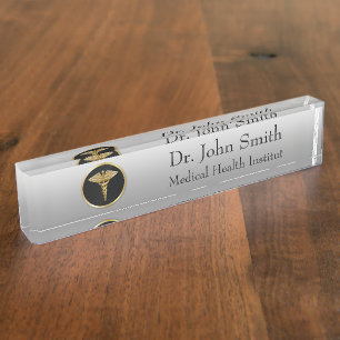Gold Medical Caduceus - Desk Nameplate