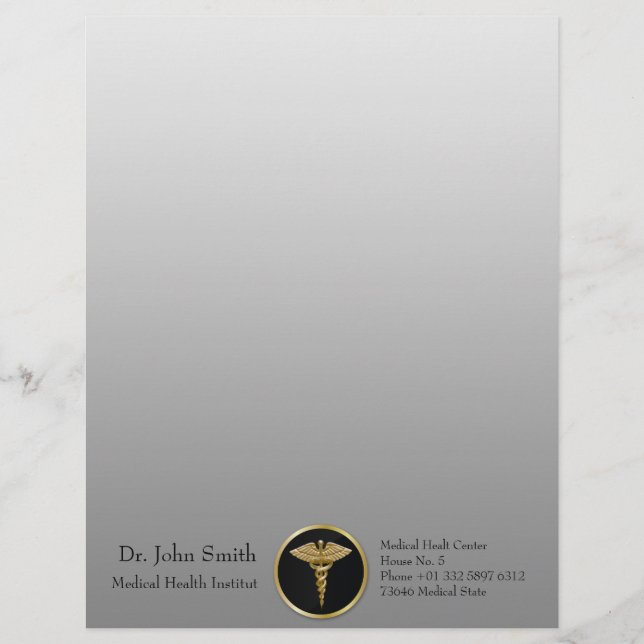 Gold Medical Caduceus - Letterhead Template (Front)