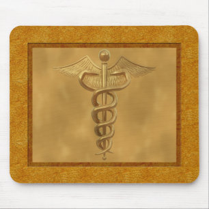 Gold Medical Caduceus Mouse Mat