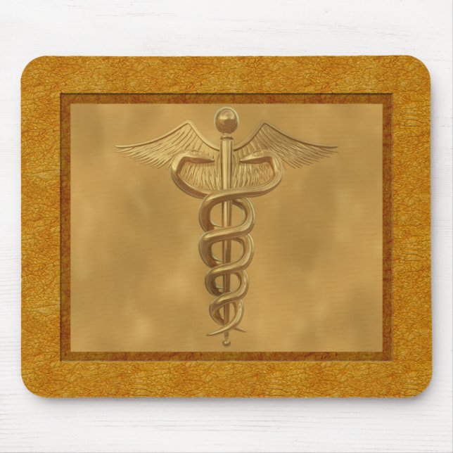 Gold Medical Caduceus Mouse Mat (Front)