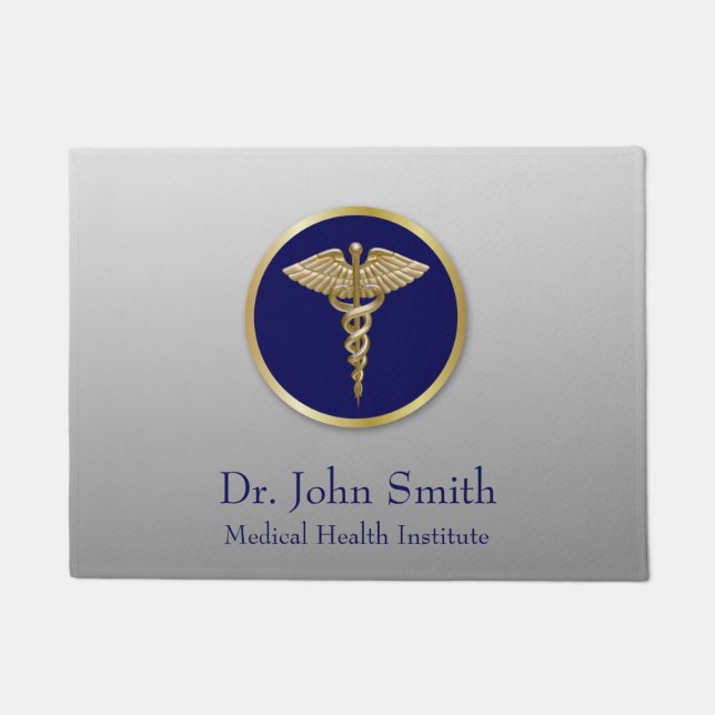 Gold Medical Caduceus Professional Blue Doormat (Front)