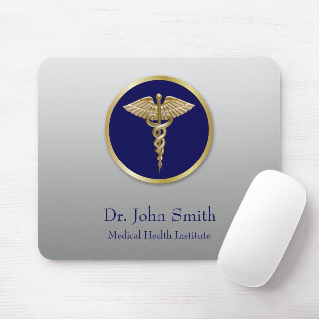 Gold Medical Professional Caduceus Blue Mouse Mat (With Mouse)