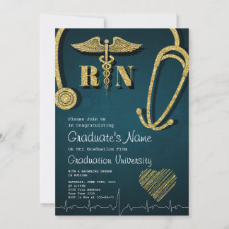 Gold Medical School Graduation Party Invitation