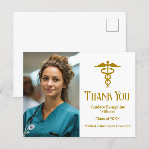 Gold Medical School Graduation Photo Thank You Postcard