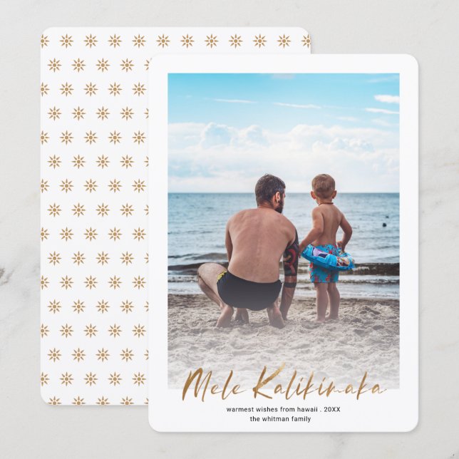 Gold Mele Kalikimaka Minimal Photo Christmas  Holi Holiday Card (Front/Back)
