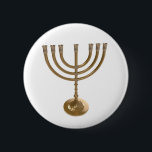 gold menorah 6 cm round badge<br><div class="desc">Menora, channukah,  gold metallic,  hannukah,  hebrew,  holidays,  jew,  jewish,  judaism,  menorah, chanukah, hannuka, channuka, christmukah, christmukkah, judaica rabbi</div>