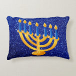Gold Menorah Blue Faux Glitter Decorative Cushion<br><div class="desc">Beautiful & Decorative Accent Pillow for Hanukkah,  Featuring Gold Menorah Blue Faux Glitter Design</div>