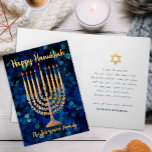 Gold Menorah Hanukkah Holiday Card<br><div class="desc">Celebrate the season with this stunning Hanukkah holiday card, featuring a radiant gold menorah set against a rich navy watercolor floral background. The shimmering candlelight and golden script add warmth and elegance, while the inside offers space for a heartfelt personalised message. Ideal for sending blessings of peace, joy, and light...</div>