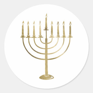 Gold Menorah Holiday Classic Round Sticker