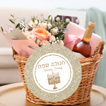 Gold Menorah Jewish Holiday Hebrew Hanukkah  Classic Round Sticker<br><div class="desc">Gold Menorah Jewish Holiday Hebrew Hanukkah Stickers</div>