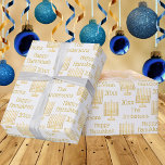 Gold Menorah On White Chic Hanukkah Personalised Wrapping Paper<br><div class="desc">Personalise this chic faux gold Menorah pattern on white Hanukkah wrapping paper with your name and the year for truly one of a kind holiday gift wrap. If you prefer your wrapping paper to be timeless, just change the Year option to LOVE or JOY. All text options on this simple...</div>