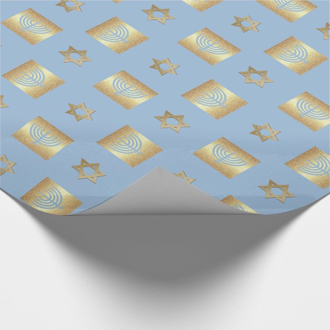 Gold Menorah & Star of David Jewish Holidays Wrapping Paper (Corner)