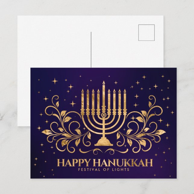 Gold Menorah Swirl Ornament Happy Hanukkah Postcard (Front/Back)