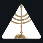 gold menorah triangle sticker<br><div class="desc">Menora, channukah,  gold metallic,  hannukah,  hebrew,  holidays,  jew,  jewish,  judaism,  menorah, chanukah, hannuka, channuka, christmukah, christmukkah, judaica rabbi</div>