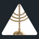 gold menorah triangle sticker<br><div class="desc">Menora, channukah,  gold metallic,  hannukah,  hebrew,  holidays,  jew,  jewish,  judaism,  menorah, chanukah, hannuka, channuka, christmukah, christmukkah, judaica rabbi</div>
