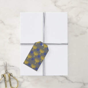 Gold Menorahs + Blue Stars Gift Tags