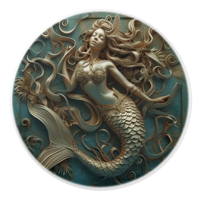 Gold Mermaid Luxury Marine Ceramic Knob (Front)