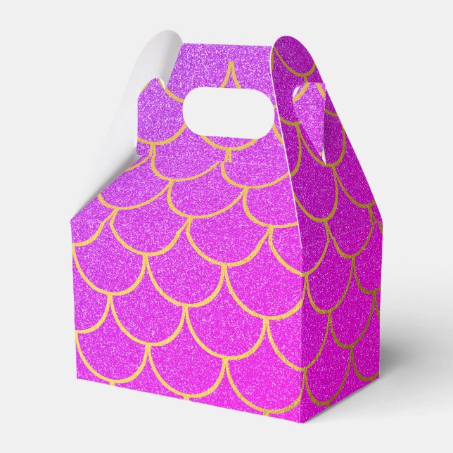 Gold Mermaid Scales Pink Purple Glitter  Favour Box (Front Side)