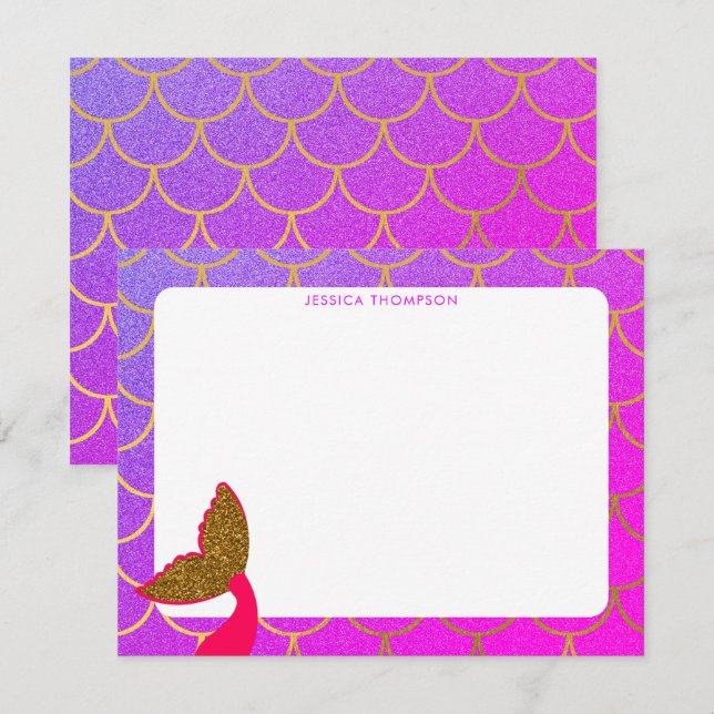 Gold Mermaid Scales Pink Purple Glitter Kids Card (Front/Back)