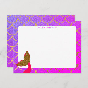 Gold Mermaid Scales Pink Purple Glitter Kids Card