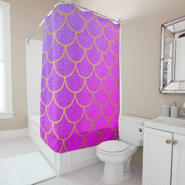 Gold Mermaid Scales Pink Purple Glitter  Shower Curtain (In Situ)