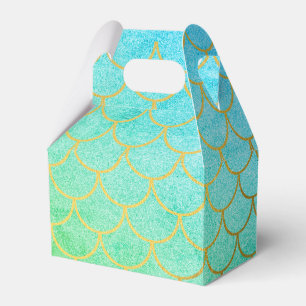 Gold Mermaid Scales Teal Turquoise Glitter  Favour Box