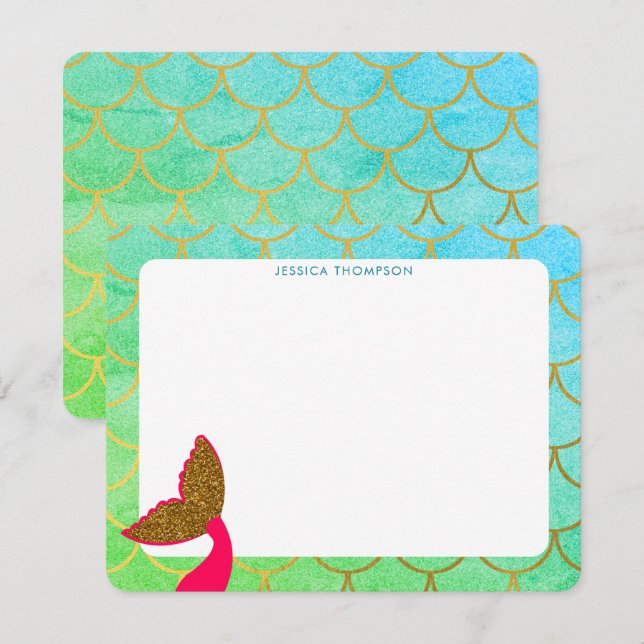 Gold Mermaid Scales Teal Turquoise Glitter Kids  Card (Front/Back)