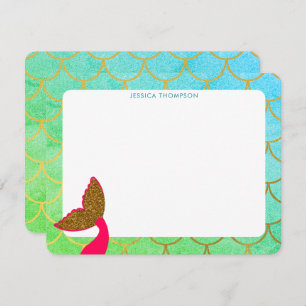 Gold Mermaid Scales Teal Turquoise Glitter Kids  Card