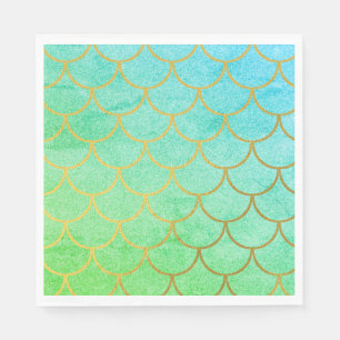 Gold Mermaid Scales Teal Turquoise Glitter Napkin