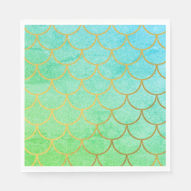 Gold Mermaid Scales Teal Turquoise Glitter  Napkin (Front)