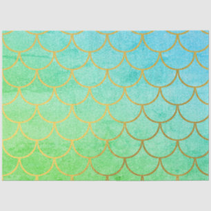 Gold Mermaid Scales Teal Turquoise Glitter  Tissue Paper