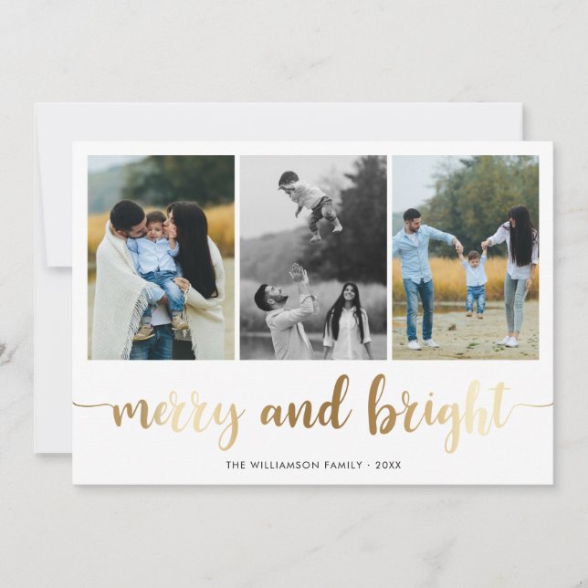 Gold Merry And Bright Script | Holiday Photo (Front)