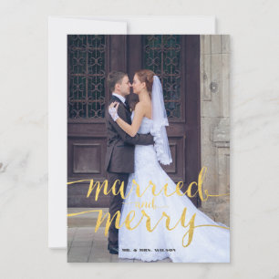Gold Merry and Married Photo Holiday Card