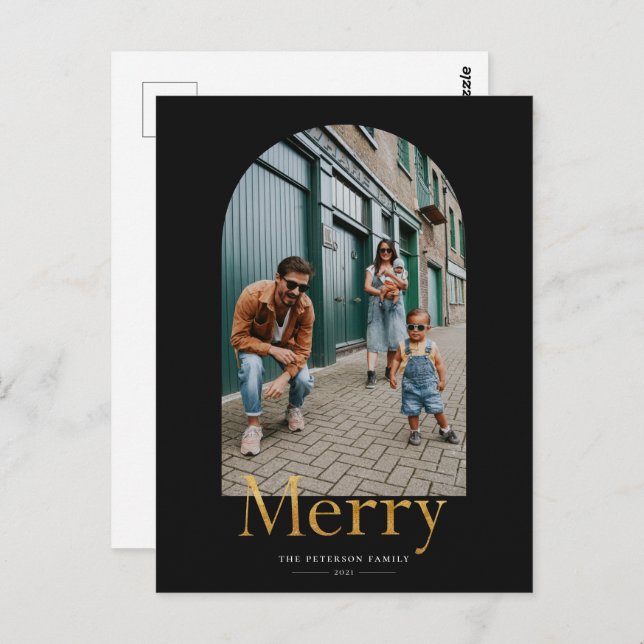 Gold Merry Arch Frame Photo Christmas Postcard (Front/Back)