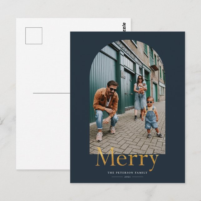 Gold Merry Arch Frame Photo Christmas Postcard (Front/Back)