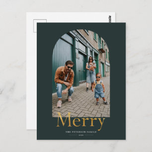 Gold Merry Arch Frame Photo Christmas Postcard
