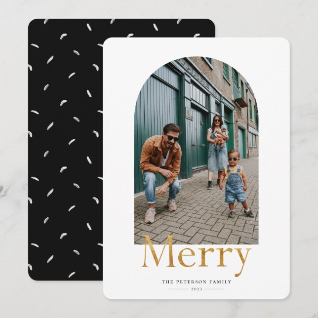 Gold Merry Arch Frame Photo Holiday Card (Front/Back)