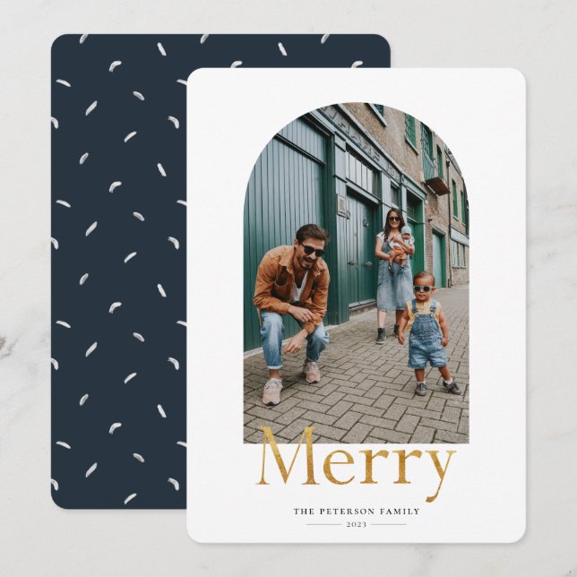 Gold Merry Arch Frame Photo Holiday Card (Front/Back)