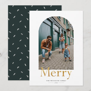 Gold Merry Arch Frame Photo Holiday Card