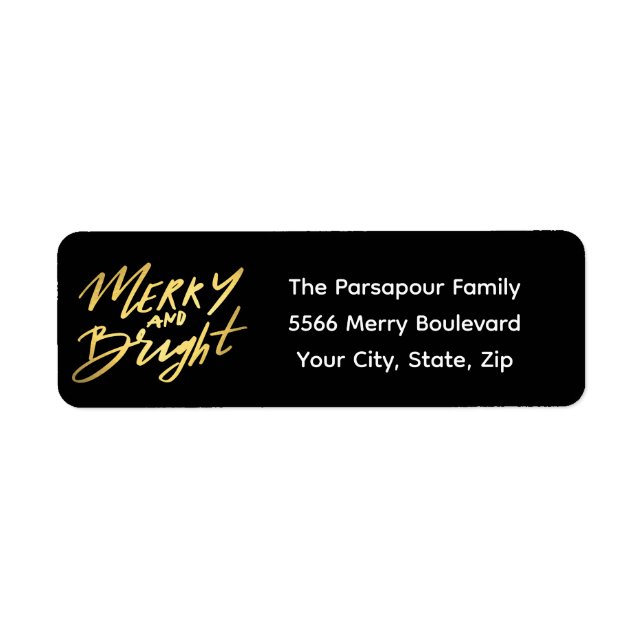 Gold Merry & Bright Holiday Return Address Label (Front)