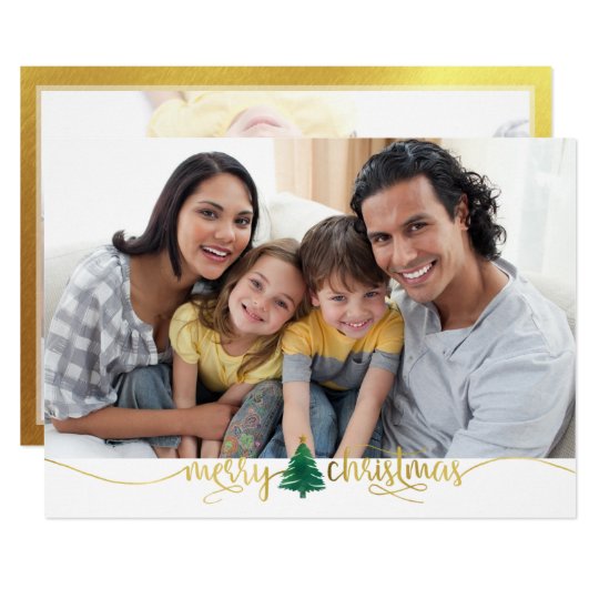 Gold Merry Christmas, 2-Photo Frosted Overlay Back Card