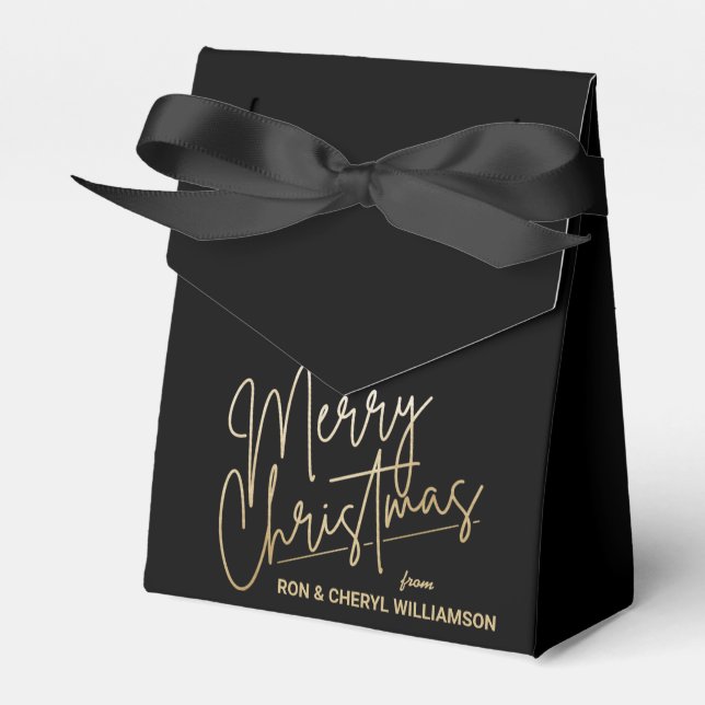 Gold Merry Christmas Black Favour Box (Front Side)