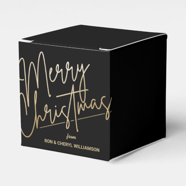 Gold Merry Christmas Black Square Favour Box (Front Side)