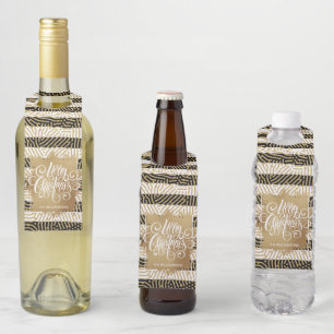 Gold Merry Christmas Black White Stripes Bottle Tag