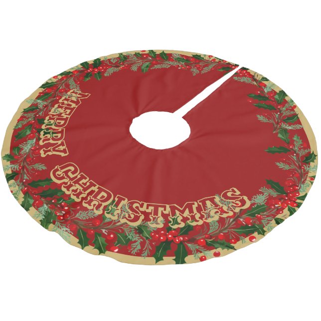 Gold Merry Christmas  Brushed Polyester Tree Skirt (Angled)
